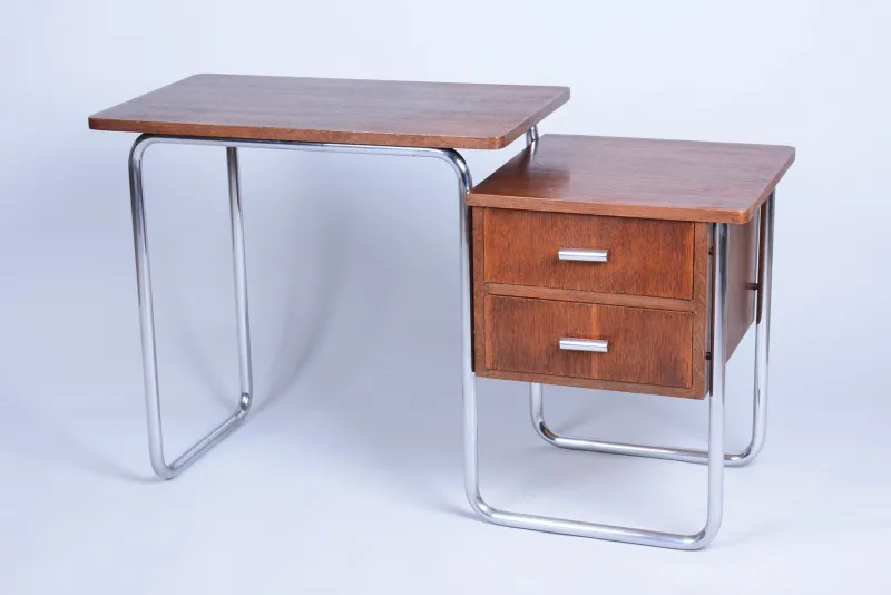 Pamono Czech Bauhaus Writing Desk in Oak and Chrome attributed to Robert Slezák, 1930s> Desks