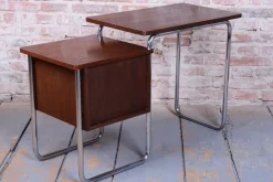 Pamono Czech Bauhaus Writing Desk in Oak and Chrome attributed to Robert Slezák, 1930s><noscript><img width=