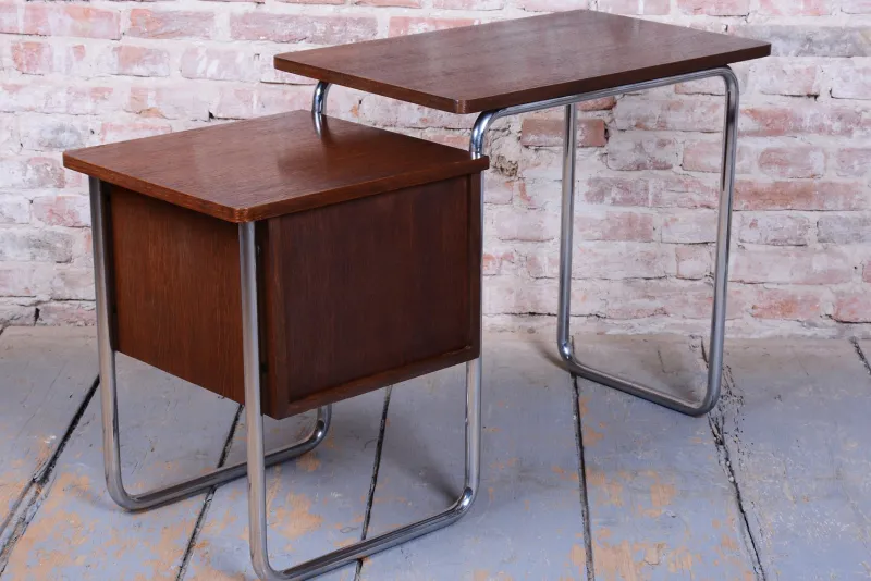 Pamono Czech Bauhaus Writing Desk in Oak and Chrome attributed to Robert Slezák, 1930s> Desks
