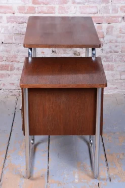 Pamono Czech Bauhaus Writing Desk in Oak and Chrome attributed to Robert Slezák, 1930s><noscript><img width=