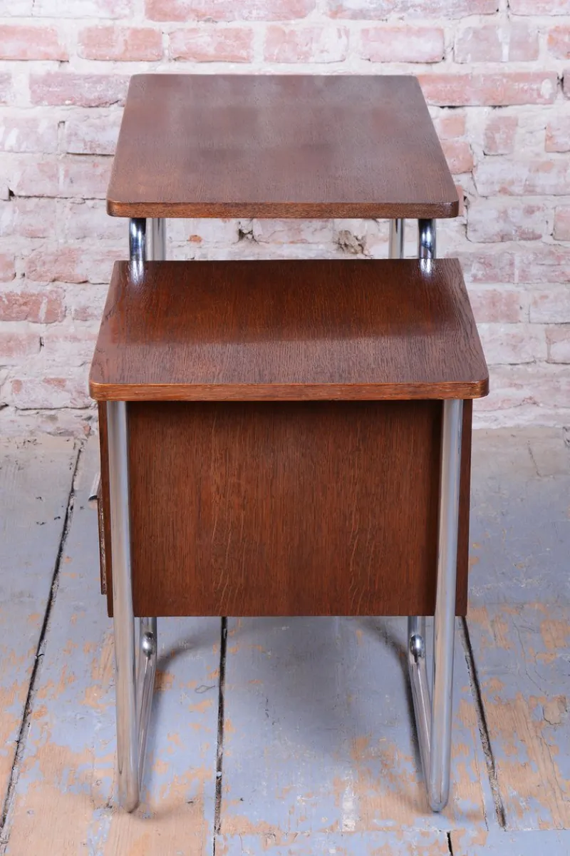 Pamono Czech Bauhaus Writing Desk in Oak and Chrome attributed to Robert Slezák, 1930s> Desks