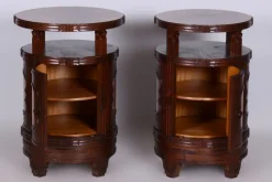 Pamono Czech Cubist Bedside Tables in Oak and Walnut, Polished, 1910s, Set of 2><noscript><img width=