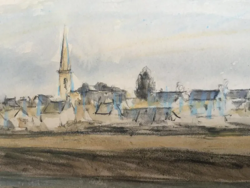 New Pamono Daniel Dourouze, Arzon at Low Tide, 1921, Watercolour and Charcoal