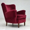 Pamono Danish Armchair in Cherry-Red Velour with Beech Legs, 1960s> Lounge Chairs & Armchairs