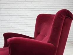 Pamono Danish Armchair in Cherry-Red Velour with Beech Legs, 1960s><noscript><img width=