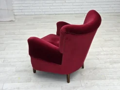 Pamono Danish Armchair in Cherry-Red Velour with Beech Legs, 1960s><noscript><img width=