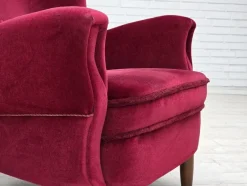Pamono Danish Armchair in Cherry-Red Velour with Beech Legs, 1960s><noscript><img width=