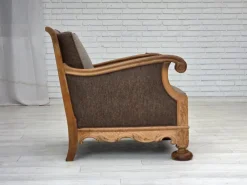 Best Pamono Danish Armchair in Wool and Carved Oak, 1950s