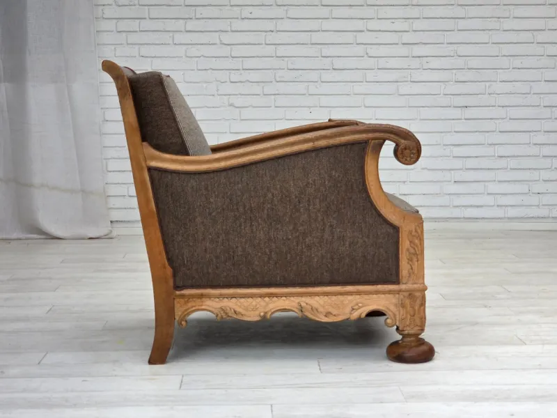 Best Pamono Danish Armchair in Wool and Carved Oak, 1950s