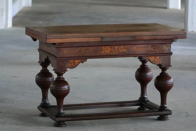 Pamono Danish Baroque Extendable Oak Table with Intarsia, 19th Century> Dining Tables & Sets