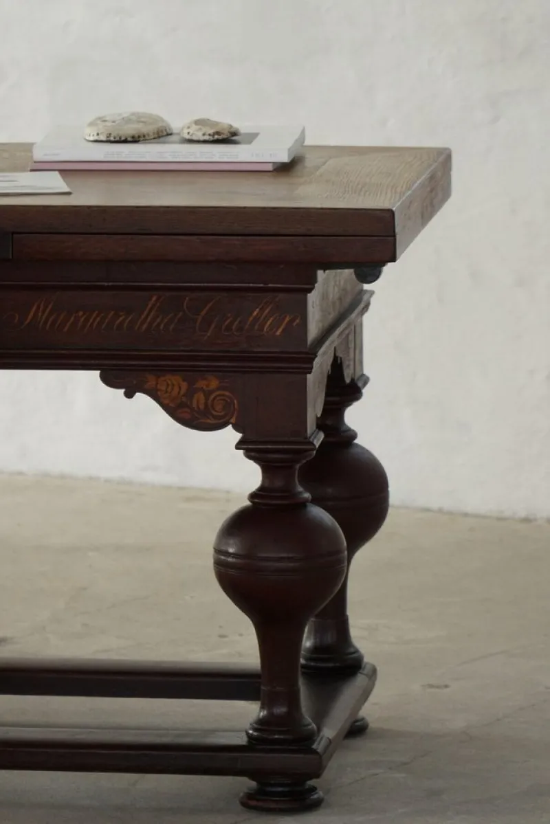 Pamono Danish Baroque Extendable Oak Table with Intarsia, 19th Century> Dining Tables & Sets