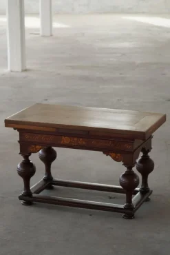 Pamono Danish Baroque Extendable Oak Table with Intarsia, 19th Century><noscript><img width=