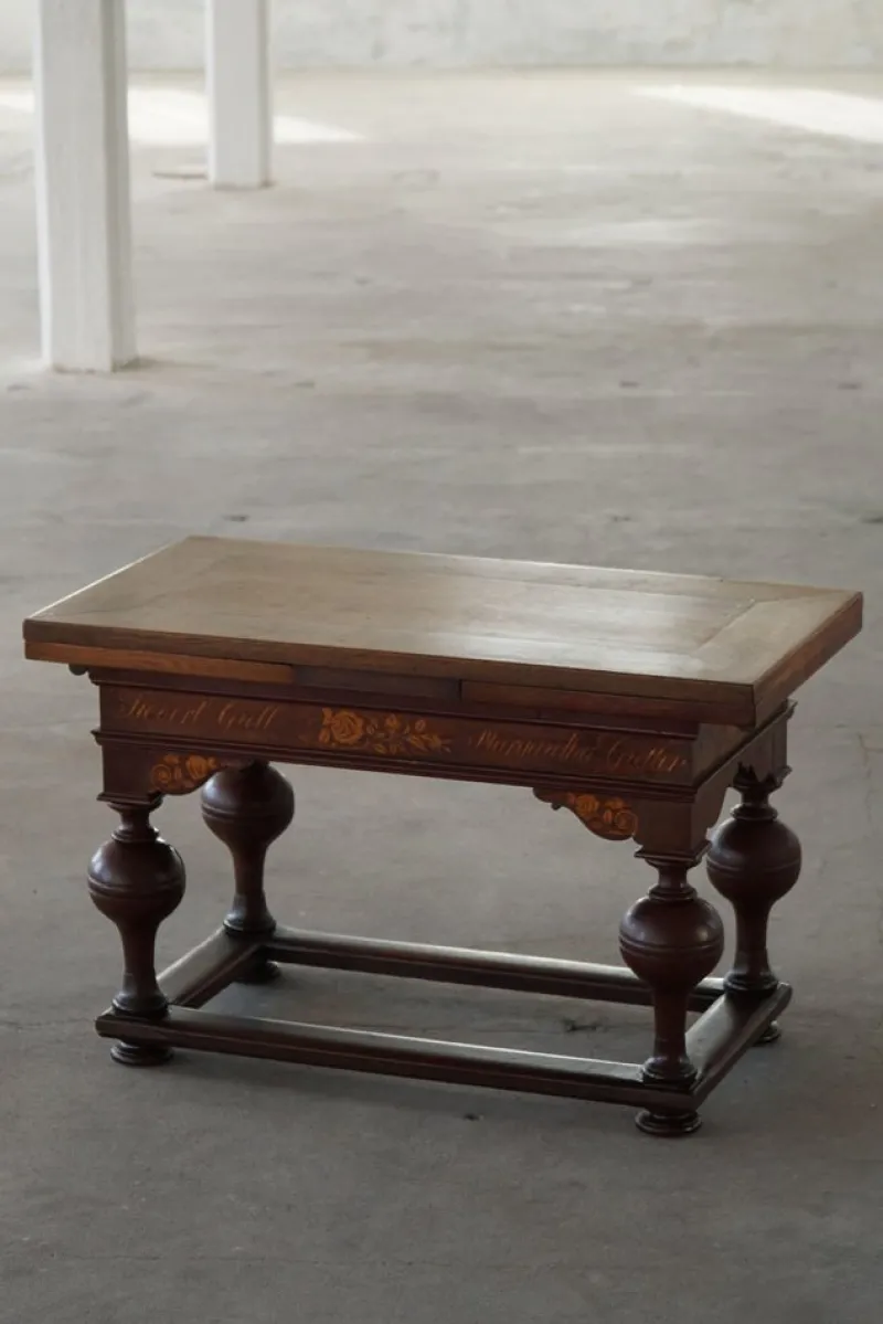 Pamono Danish Baroque Extendable Oak Table with Intarsia, 19th Century> Dining Tables & Sets