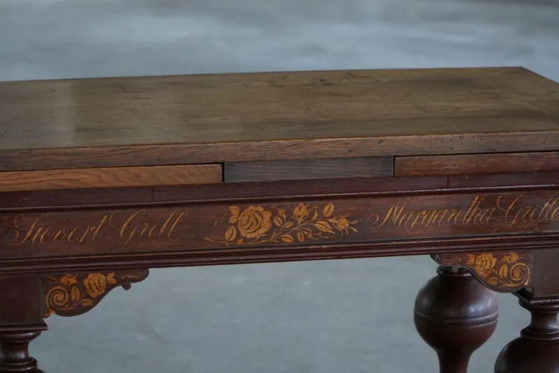 Pamono Danish Baroque Extendable Oak Table with Intarsia, 19th Century> Dining Tables & Sets