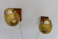 Pamono Danish Brass and Amber Glass Wall Sconces from Laoni, 1960s, Set of 2><noscript><img width=