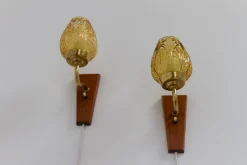 Pamono Danish Brass and Amber Glass Wall Sconces from Laoni, 1960s, Set of 2><noscript><img width=