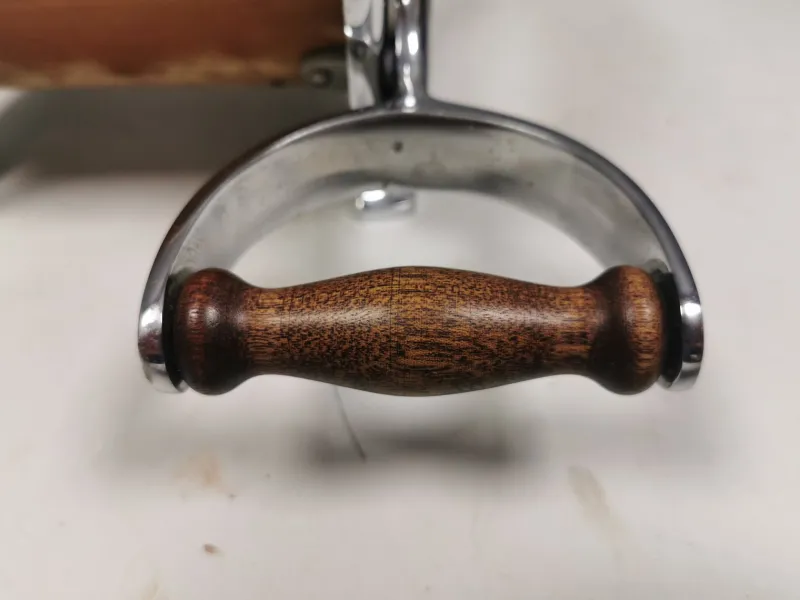 Pamono Danish Bread Cutter in Chrome and Mahogany from Raadvad, 1960s> Cutlery & Serving Utensils