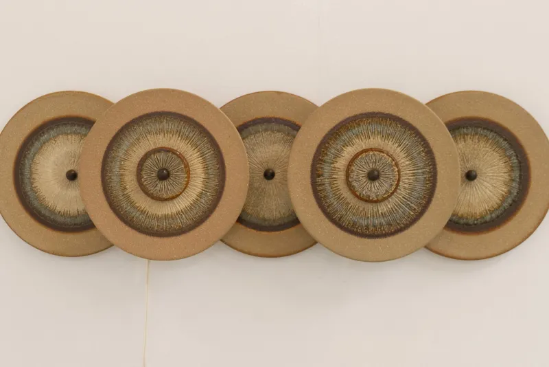 Hot Pamono Danish Ceramic Five Disc Wall Lamp from Søholm, 1970s