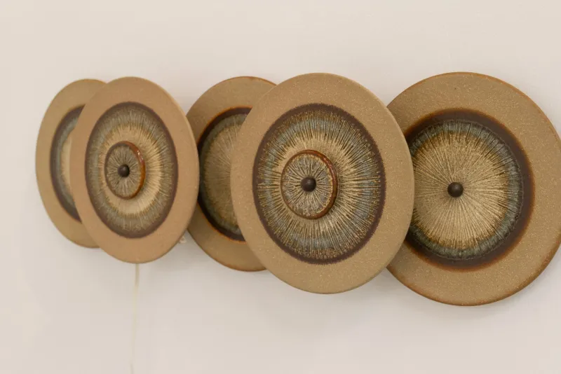 Hot Pamono Danish Ceramic Five Disc Wall Lamp from Søholm, 1970s
