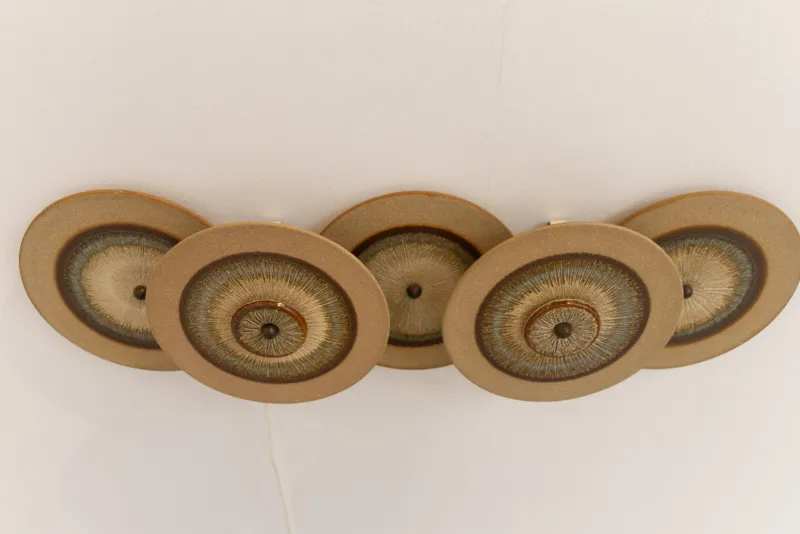 Hot Pamono Danish Ceramic Five Disc Wall Lamp from Søholm, 1970s