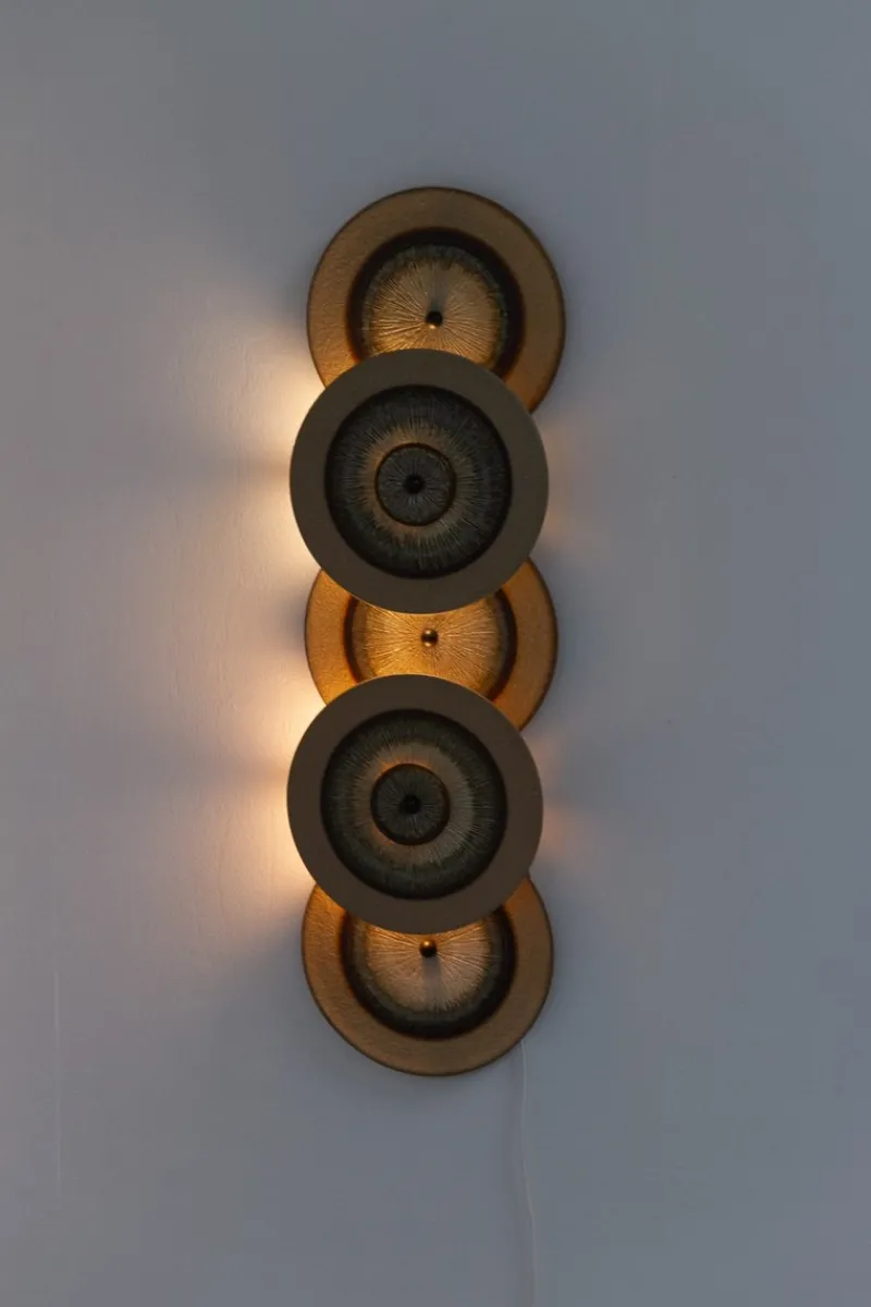 Hot Pamono Danish Ceramic Five Disc Wall Lamp from Søholm, 1970s