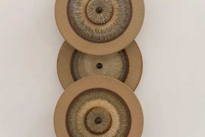 Hot Pamono Danish Ceramic Five Disc Wall Lamp from Søholm, 1970s
