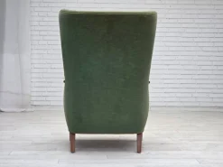 Hot Pamono Danish Highback Armchair in Green Velour and Teak Wood, 1960s