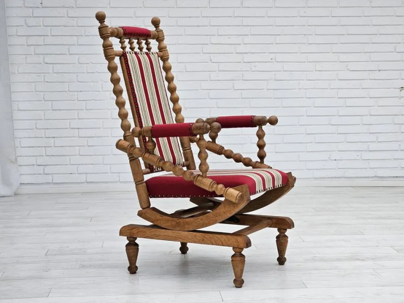Pamono Danish Highback Rocking Chair in Wool & Oak, 1970s> Rocking Chairs