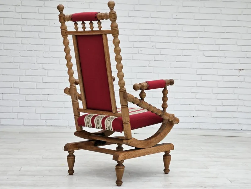 Pamono Danish Highback Rocking Chair in Wool & Oak, 1970s> Rocking Chairs
