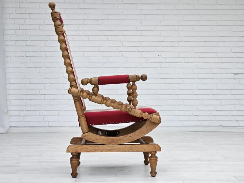 Pamono Danish Highback Rocking Chair in Wool & Oak, 1970s> Rocking Chairs