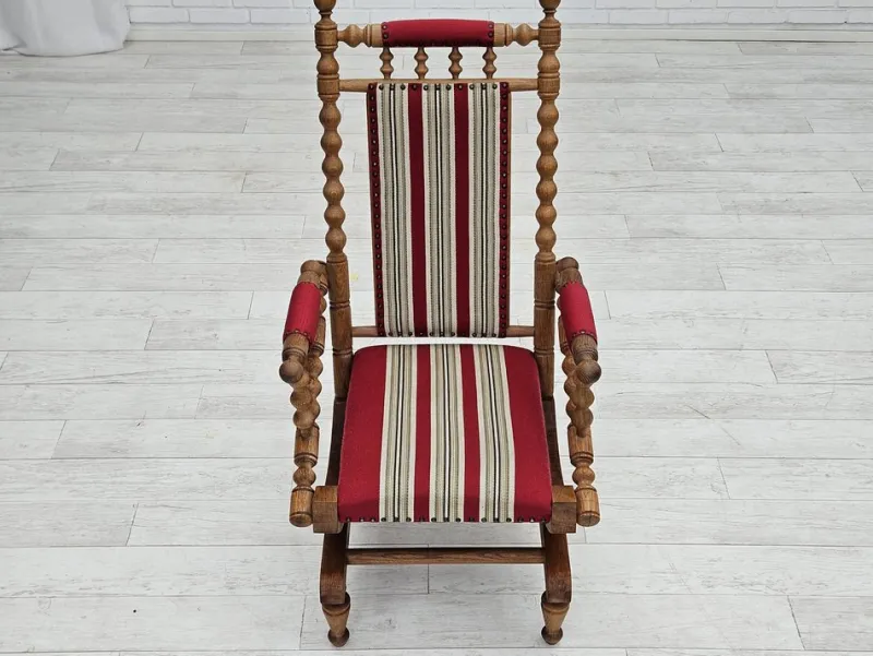 Pamono Danish Highback Rocking Chair in Wool & Oak, 1970s> Rocking Chairs