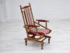 Pamono Danish Highback Rocking Chair in Wool & Oak, 1970s><noscript><img width=