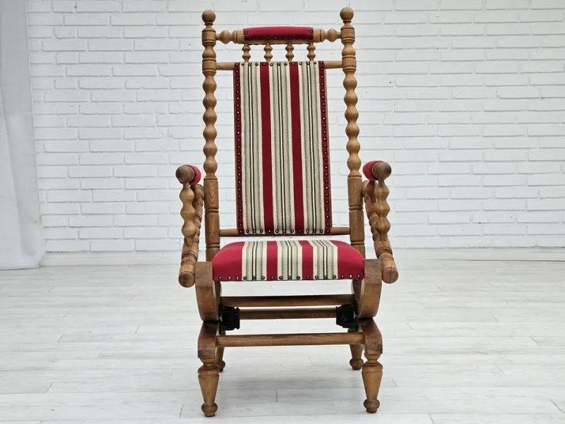 Pamono Danish Highback Rocking Chair in Wool & Oak, 1970s> Rocking Chairs