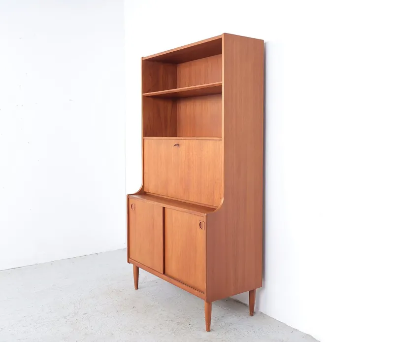 Pamono Danish Illuminated Bookcase with Bar, 1960s