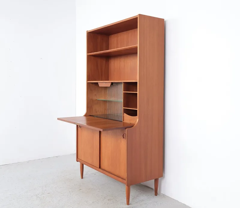 Pamono Danish Illuminated Bookcase with Bar, 1960s