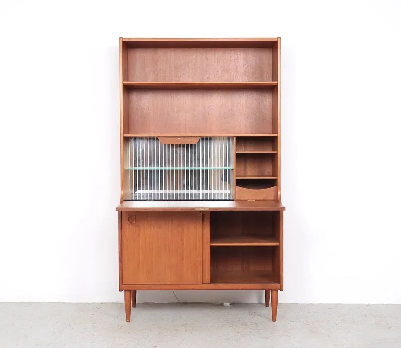 Pamono Danish Illuminated Bookcase with Bar, 1960s