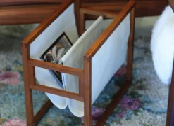 Clearance Pamono Danish Magazine Rack Teak in Linen by Henning Wind Hansen for Sika Møbler, 1960s