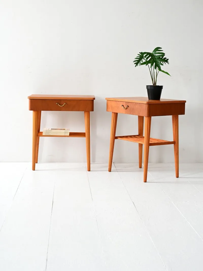 Outlet Pamono Danish Mahogany and Birch Bedside Tables, Set of 2, 1950s