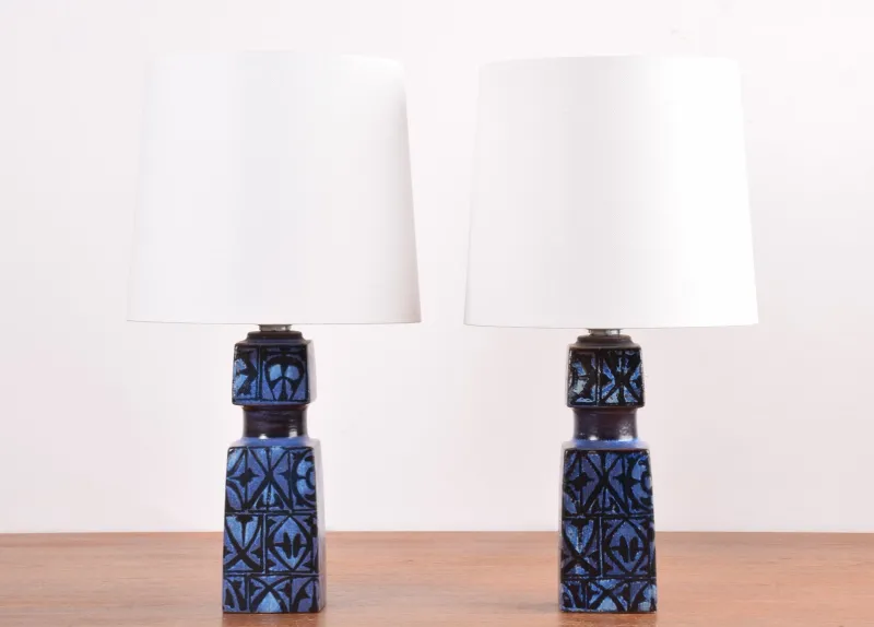 Discount Pamono Danish Modern Blue and Black Table Lamps by Nils Thorsson for Royal Copenhagen and Fog & Mørup, 1970s, Set of 2