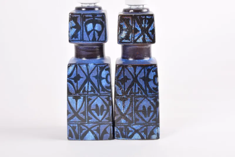 Discount Pamono Danish Modern Blue and Black Table Lamps by Nils Thorsson for Royal Copenhagen and Fog & Mørup, 1970s, Set of 2