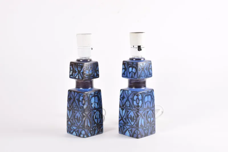 Discount Pamono Danish Modern Blue and Black Table Lamps by Nils Thorsson for Royal Copenhagen and Fog & Mørup, 1970s, Set of 2