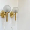 Pamono Danish Modern Brass and Frosted Glass Wall Sconces from Abo Metalkunst, 1970s, Set of 2> Wall Lights & Sconces