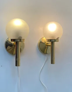 Pamono Danish Modern Brass and Frosted Glass Wall Sconces from Abo Metalkunst, 1970s, Set of 2><noscript><img width=