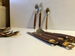 Sale Pamono Danish Modern Brass and Teak Cutlery Set from Carl Cohr, 1960s, Set of 21