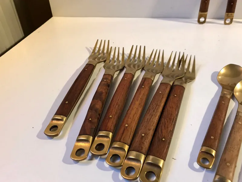 Sale Pamono Danish Modern Brass and Teak Cutlery Set from Carl Cohr, 1960s, Set of 21
