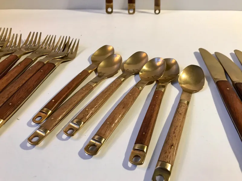 Sale Pamono Danish Modern Brass and Teak Cutlery Set from Carl Cohr, 1960s, Set of 21