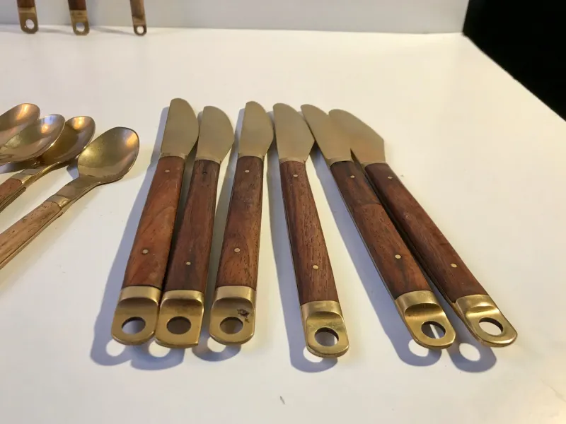 Sale Pamono Danish Modern Brass and Teak Cutlery Set from Carl Cohr, 1960s, Set of 21