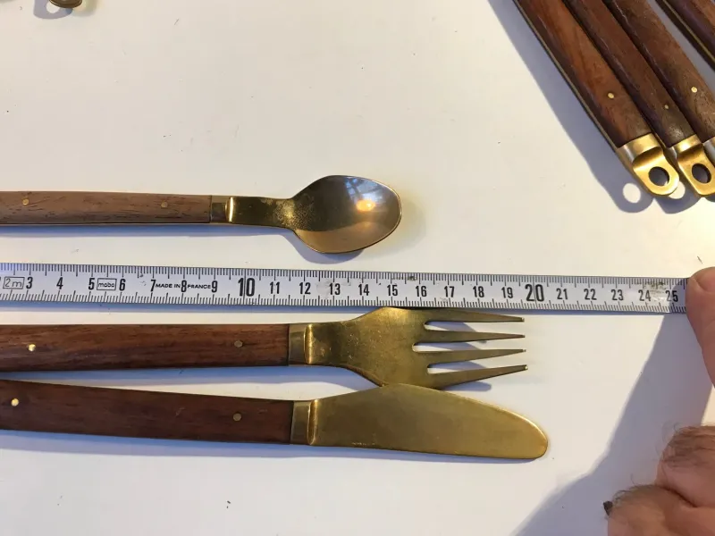 Sale Pamono Danish Modern Brass and Teak Cutlery Set from Carl Cohr, 1960s, Set of 21