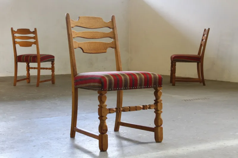 Pamono Danish Modern Brualist Oak Dining Chairs by Henning Kjærnulf, 1960s, Set of 6> Side Chairs & Dining Chairs