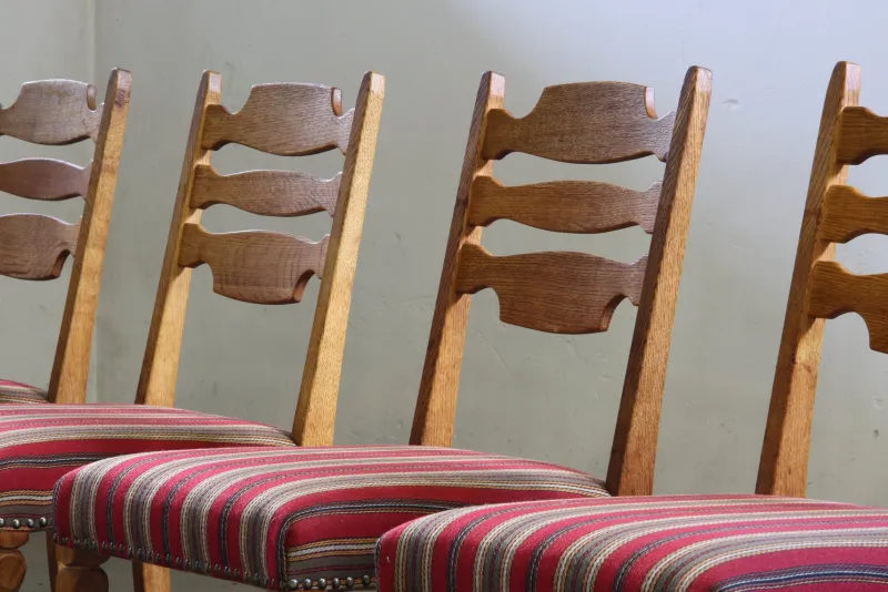 Pamono Danish Modern Brualist Oak Dining Chairs by Henning Kjærnulf, 1960s, Set of 6> Side Chairs & Dining Chairs